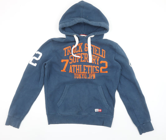 Superdry Mens Blue Pullover Hoodie M Sports Graphic Fleece