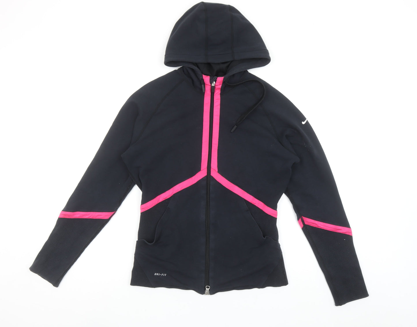 Nike Women’s Black Pink Full Zip Hoodie Size S Dri-FIT Athletic Sweatshirt