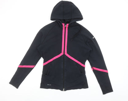 Nike Women’s Black Pink Full Zip Hoodie Size S Dri-FIT Athletic Sweatshirt