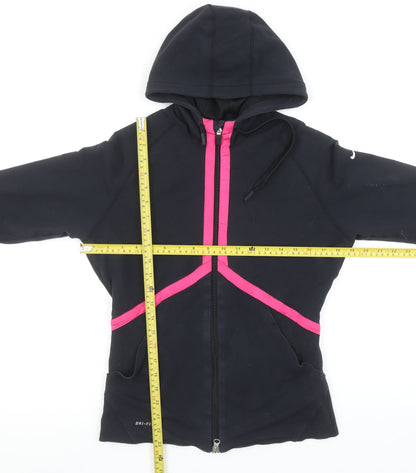 Nike Women’s Black Pink Full Zip Hoodie Size S Dri-FIT Athletic Sweatshirt