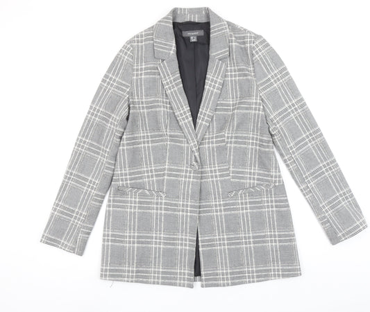 Primark Women's Grey Check Blazer Size 8 Single-Breasted Jacket