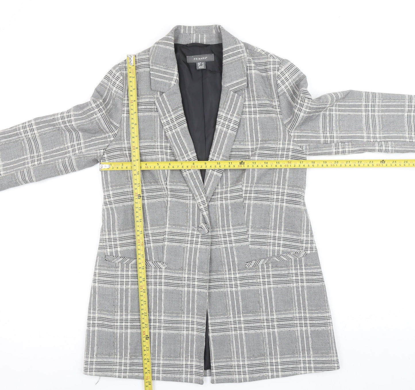 Primark Women's Grey Check Blazer Size 8 Single-Breasted Jacket
