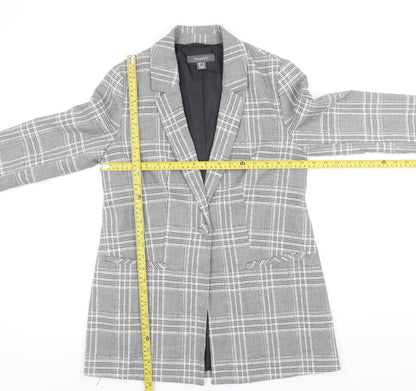 Primark Women's Grey Check Blazer Size 8 Single-Breasted Jacket