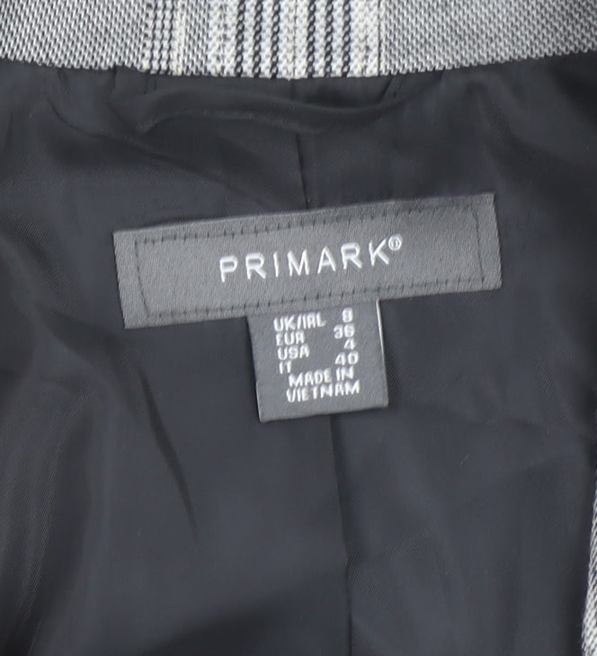 Primark Women's Grey Check Blazer Size 8 Single-Breasted Jacket