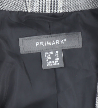 Primark Women's Grey Check Blazer Size 8 Single-Breasted Jacket