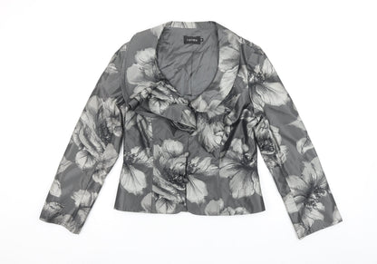 Ispirato Women's Grey Floral Satin Shawl Collar Tailored Jacket Size 12