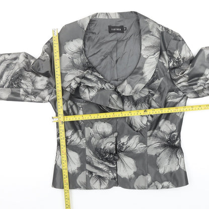 Ispirato Women's Grey Floral Satin Shawl Collar Tailored Jacket Size 12