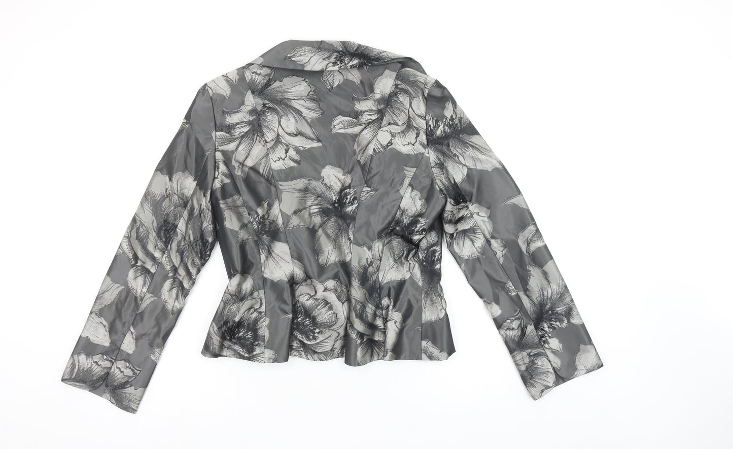 Ispirato Women's Grey Floral Satin Shawl Collar Tailored Jacket Size 12