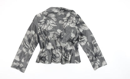 Ispirato Women's Grey Floral Satin Shawl Collar Tailored Jacket Size 12