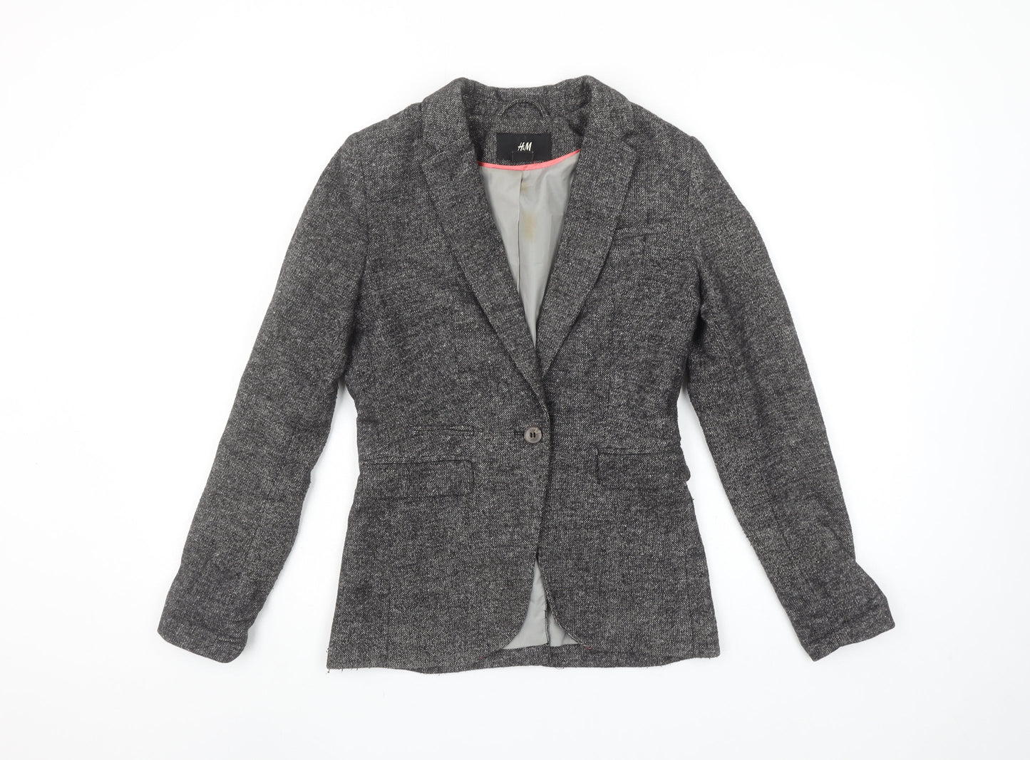 H&M Women’s Grey Tweed Single Breasted Wool Blend Blazer Size 4