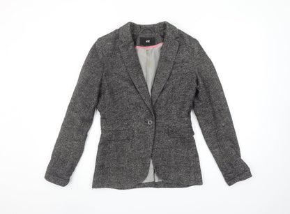 H&M Women’s Grey Tweed Single Breasted Wool Blend Blazer Size 4