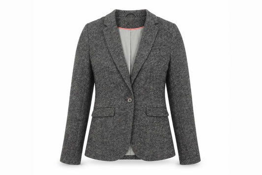 H&M Women’s Grey Tweed Single Breasted Wool Blend Blazer Size 4