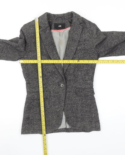 H&M Women’s Grey Tweed Single Breasted Wool Blend Blazer Size 4