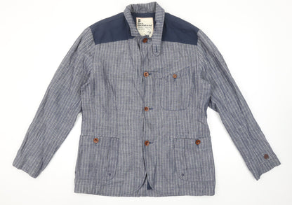 Marshall Artist Men's Blue Striped Cotton Regular Fit Casual Blazer Jacket L