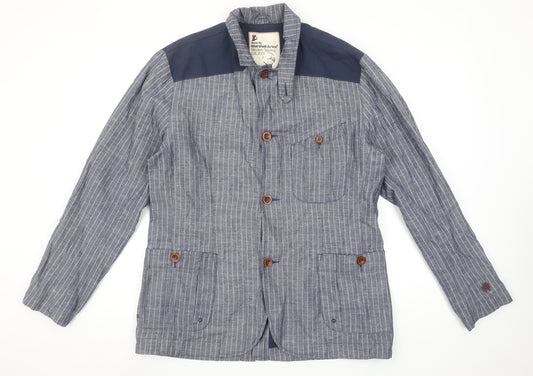 Marshall Artist Men's Blue Striped Cotton Regular Fit Casual Blazer Jacket L