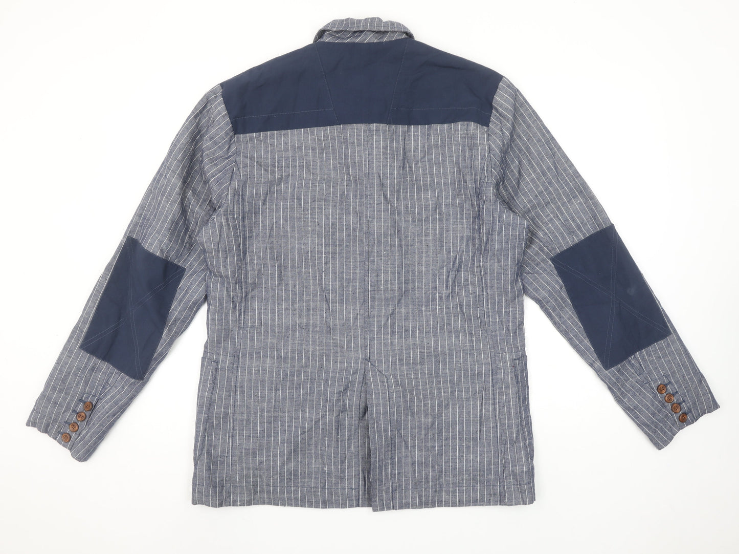 Marshall Artist Men's Blue Striped Cotton Regular Fit Casual Blazer Jacket L