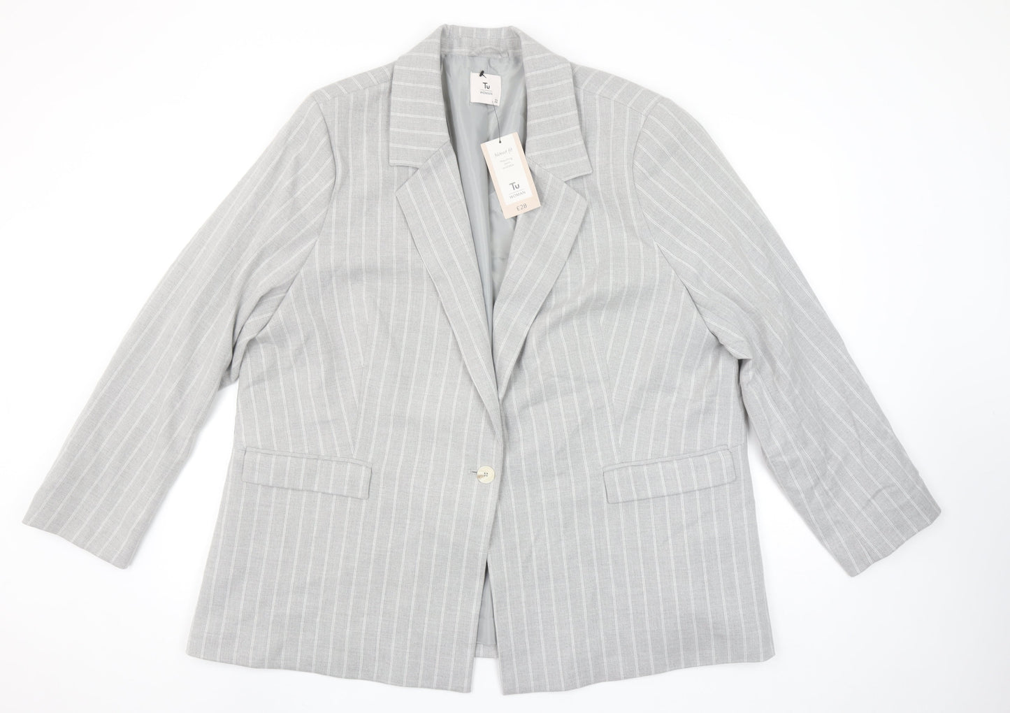 Tu Woman Grey Pinstripe Single-Breasted Blazer Size 22