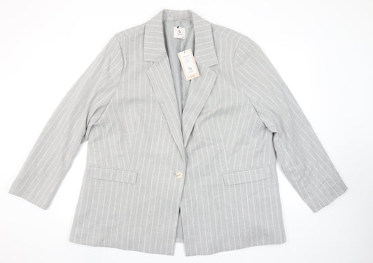 Tu Woman Grey Pinstripe Single-Breasted Blazer Size 22