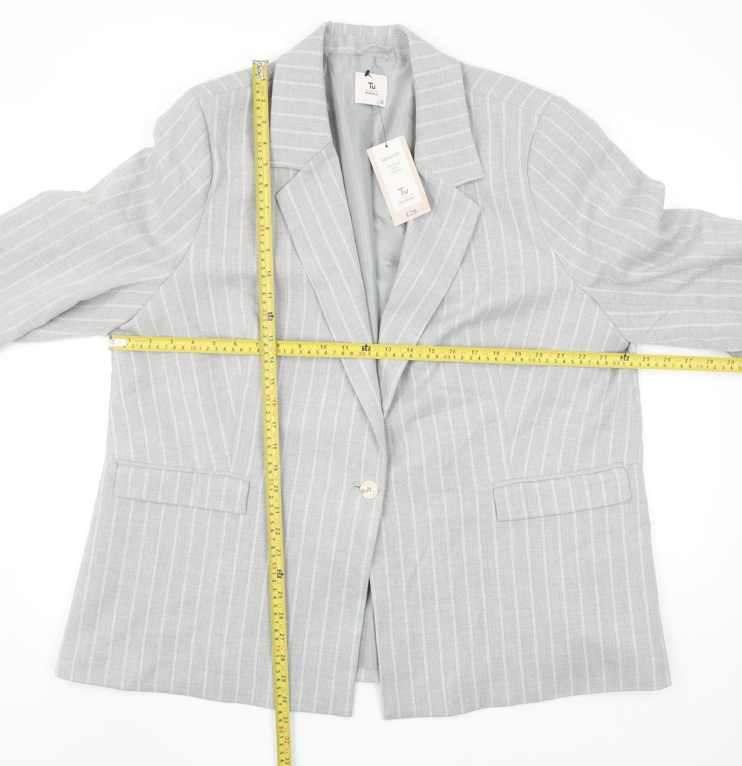 Tu Woman Grey Pinstripe Single-Breasted Blazer Size 22