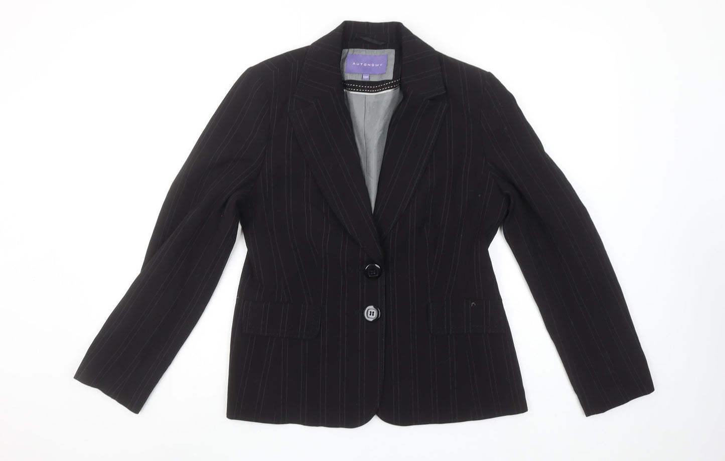 Autonomy Womens Black Pinstripe Suit Jacket Size 12P Classic Blazer