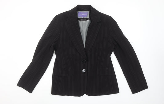 Autonomy Womens Black Pinstripe Suit Jacket Size 12P Classic Blazer