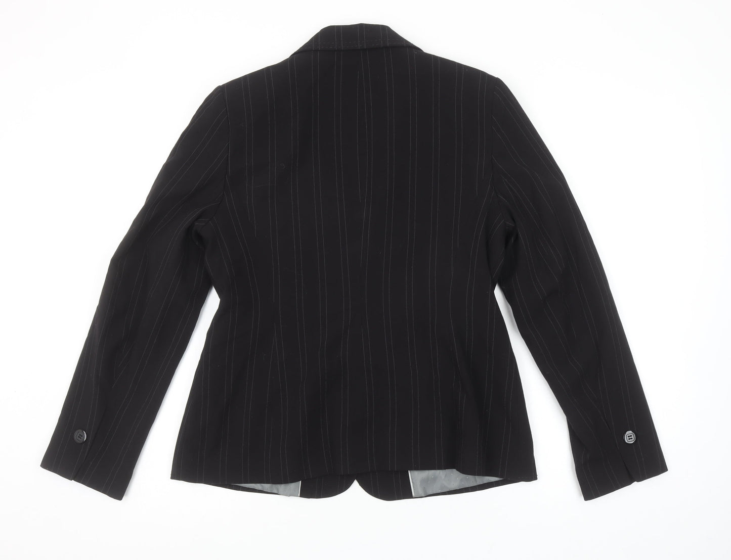 Autonomy Womens Black Pinstripe Suit Jacket Size 12P Classic Blazer