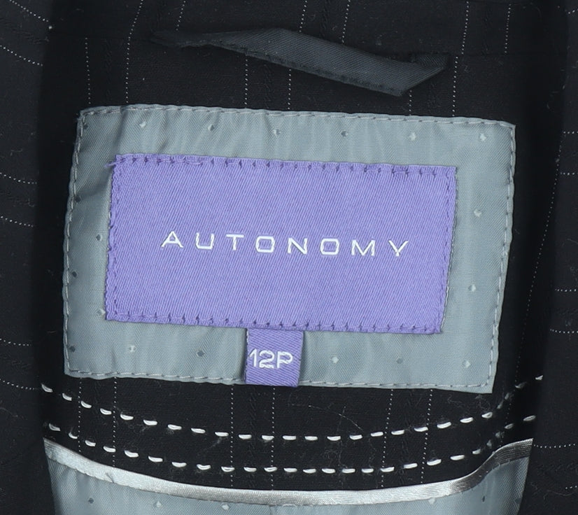 Autonomy Womens Black Pinstripe Suit Jacket Size 12P Classic Blazer