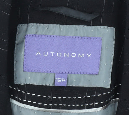 Autonomy Womens Black Pinstripe Suit Jacket Size 12P Classic Blazer