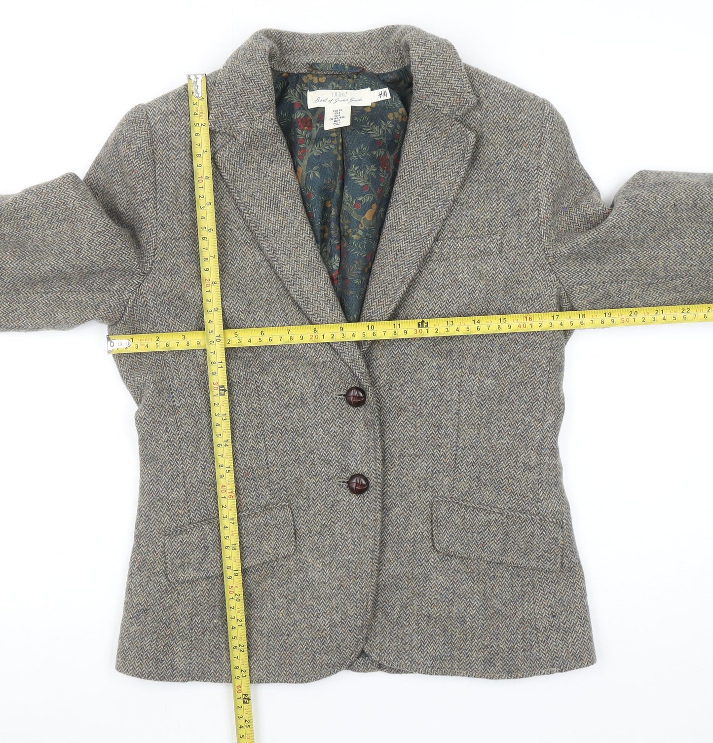 H&M L.O.G.G. Women’s Brown Tweed Wool Blend Blazer Jacket Size 10