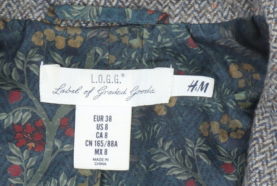 H&M L.O.G.G. Women’s Brown Tweed Wool Blend Blazer Jacket Size 10
