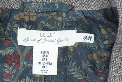 H&M L.O.G.G. Women’s Brown Tweed Wool Blend Blazer Jacket Size 10