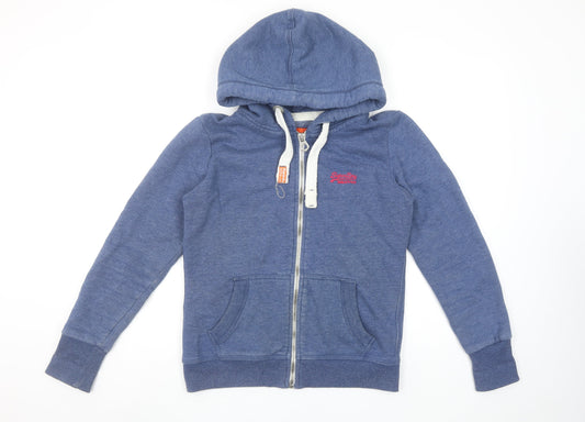 Superdry Women Blue Full Zip Hoodie Medium Cotton Blend