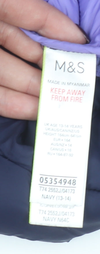 Marks and Spencer Girls Blue Hooded Puffer Jacket 13-14 Years