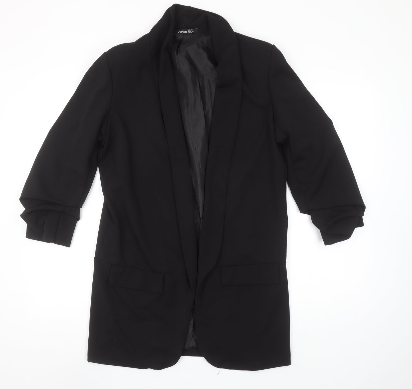 Boohoo Women Black UK 10 Shawl Lapel Long Blazer Jacket