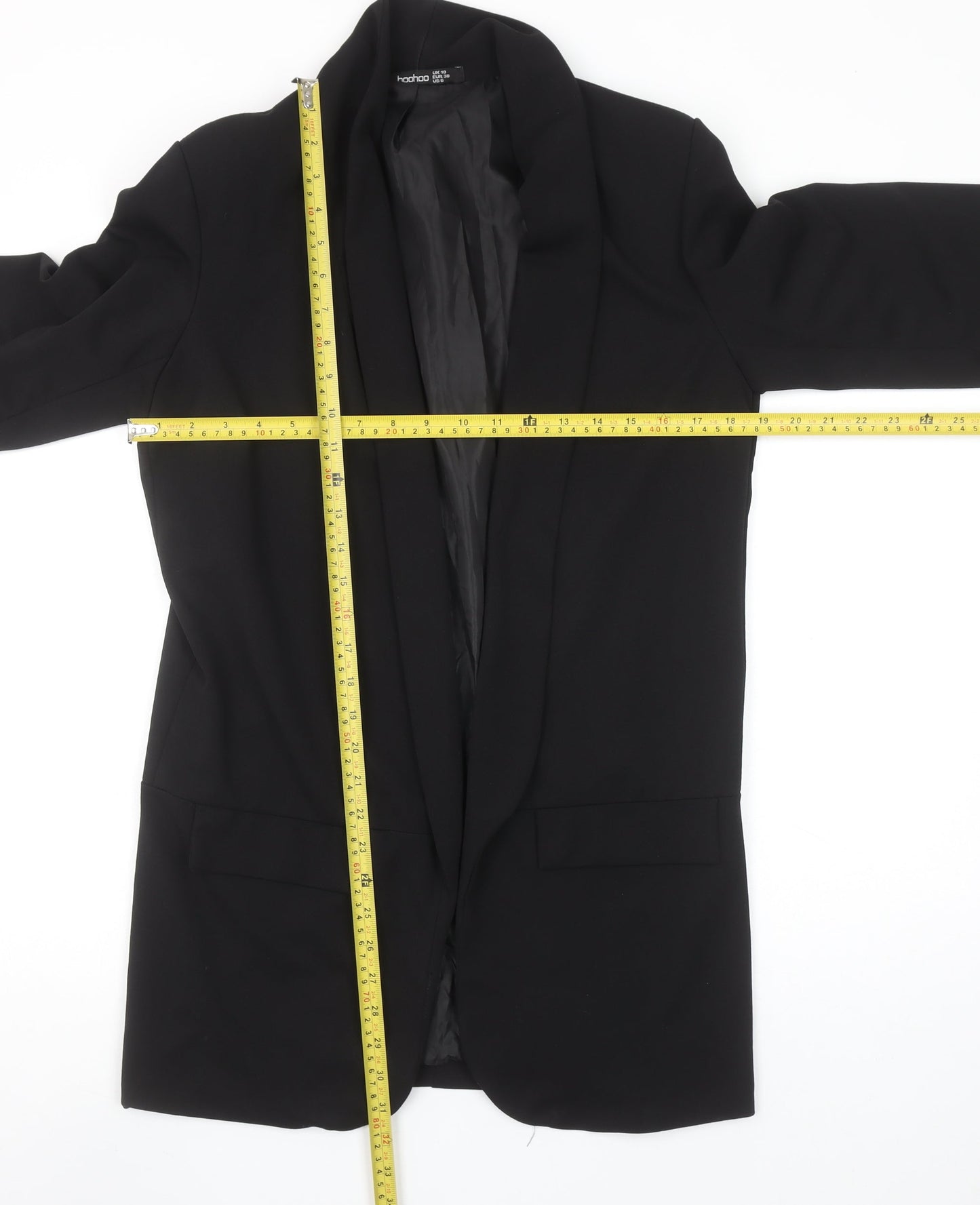 Boohoo Women Black UK 10 Shawl Lapel Long Blazer Jacket