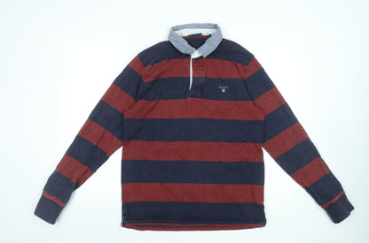 GANT Men's Multicoloured Striped Long Sleeve Rugby Polo Shirt Size L