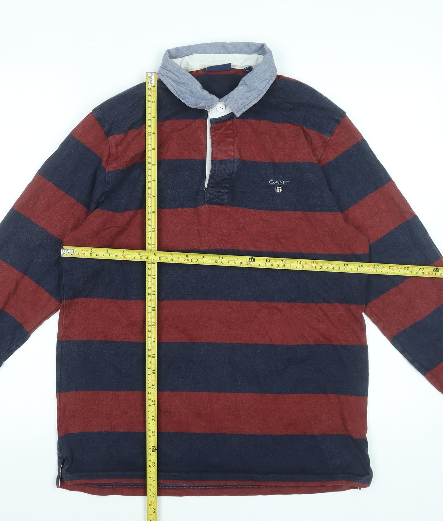 GANT Men's Multicoloured Striped Long Sleeve Rugby Polo Shirt Size L