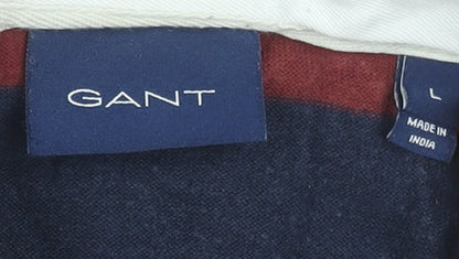 GANT Men's Multicoloured Striped Long Sleeve Rugby Polo Shirt Size L