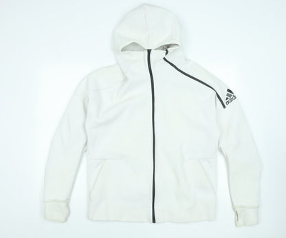 Adidas Men's White Hooded Full Zip Jacket Size L Cotton Blend Sportswear