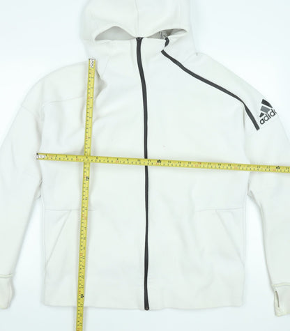 Adidas Men's White Hooded Full Zip Jacket Size L Cotton Blend Sportswear