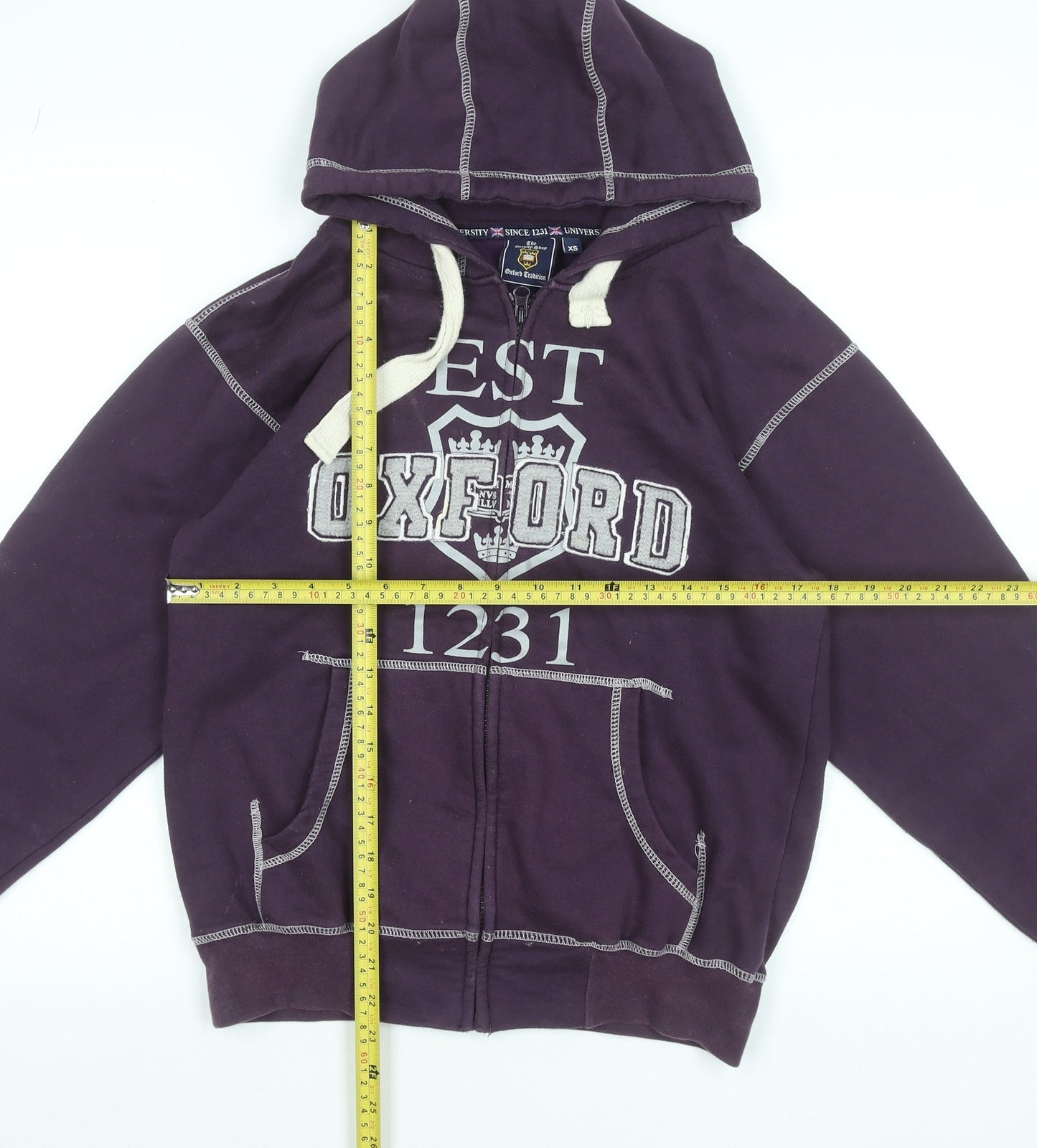 The Varsity Shop Women's Purple Full Zip Hoodie XS Oxford Print