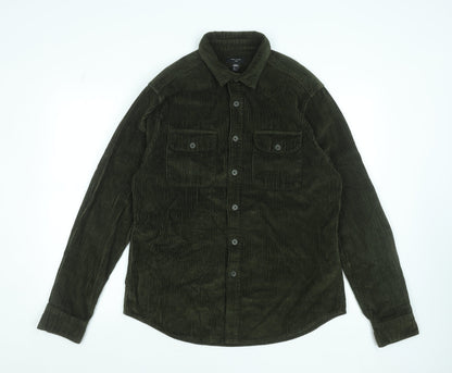 New Look Men's Khaki Corduroy Long Sleeve Button-Up Shirt L 41-43"