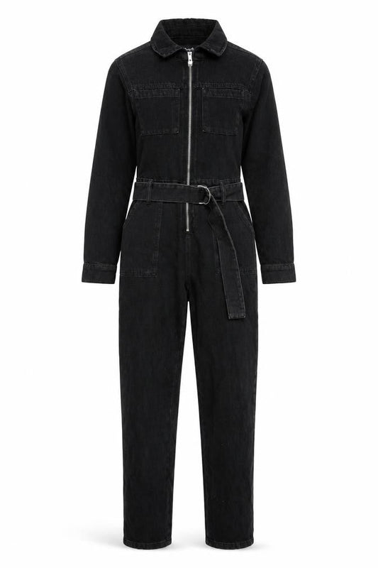 Denim Co. Women's Black Denim Belted Jumpsuit Size 4 Regular