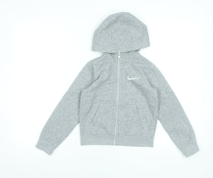Nike Boys Grey Full Zip Hoodie 6-7 Years Cotton Blend Athletic Sweatshirt