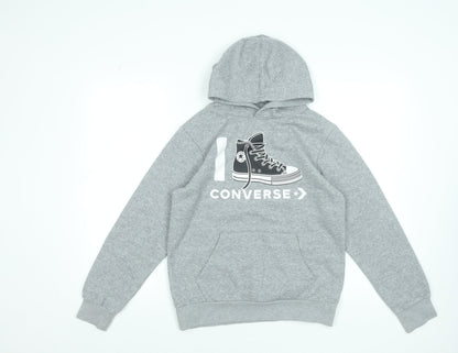 Converse Boys Grey Pullover Hoodie Size L 12-13 Years Graphic Print Cotton Blend