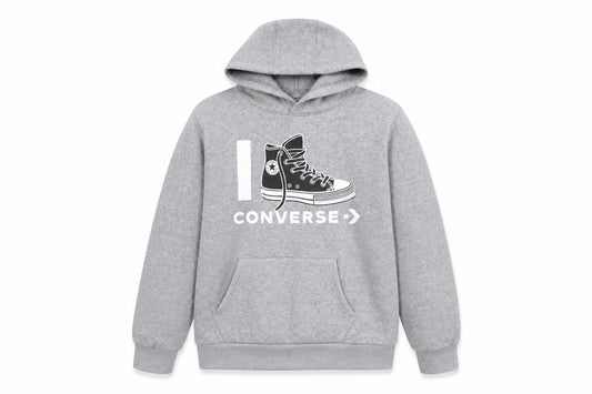 Converse Boys Grey Pullover Hoodie Size L 12-13 Years Graphic Print Cotton Blend