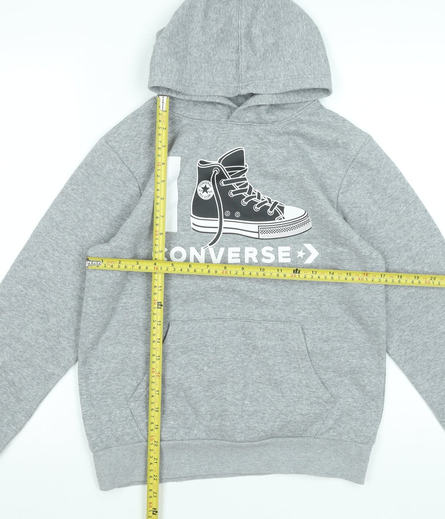 Converse Boys Grey Pullover Hoodie Size L 12-13 Years Graphic Print Cotton Blend