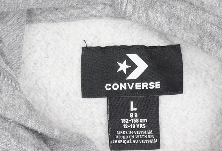 Converse Boys Grey Pullover Hoodie Size L 12-13 Years Graphic Print Cotton Blend
