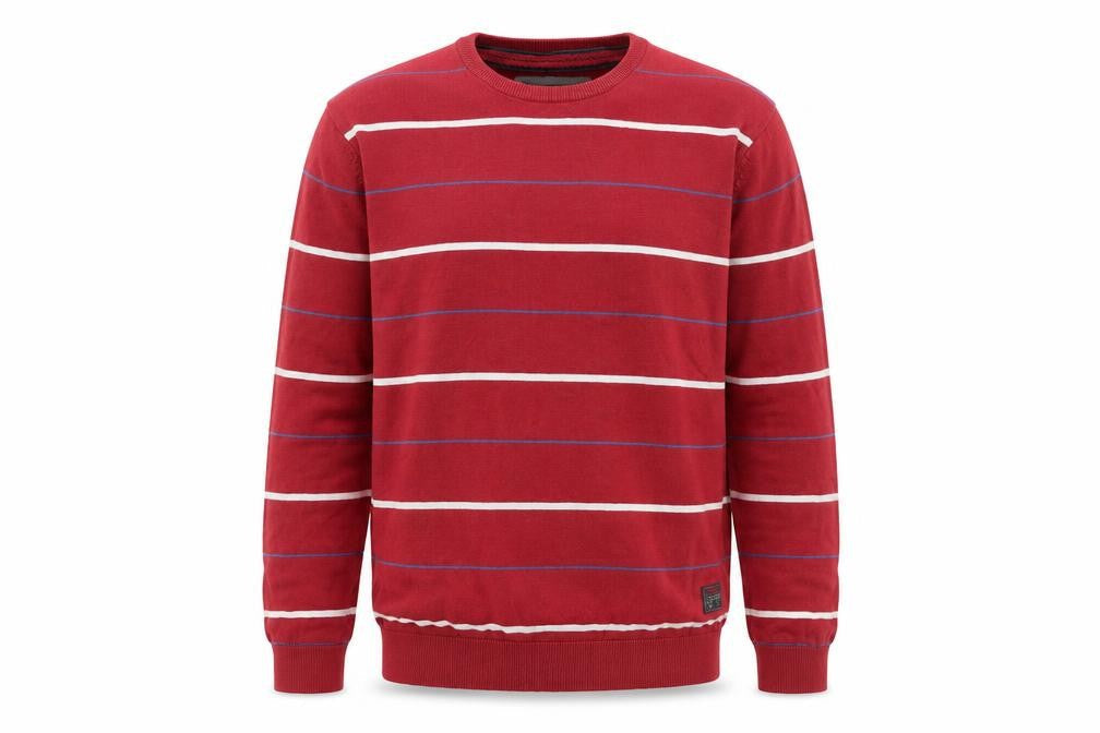 Front view of ESPRIT Men's Red Striped Cotton Crew Neck Jumper, size M
