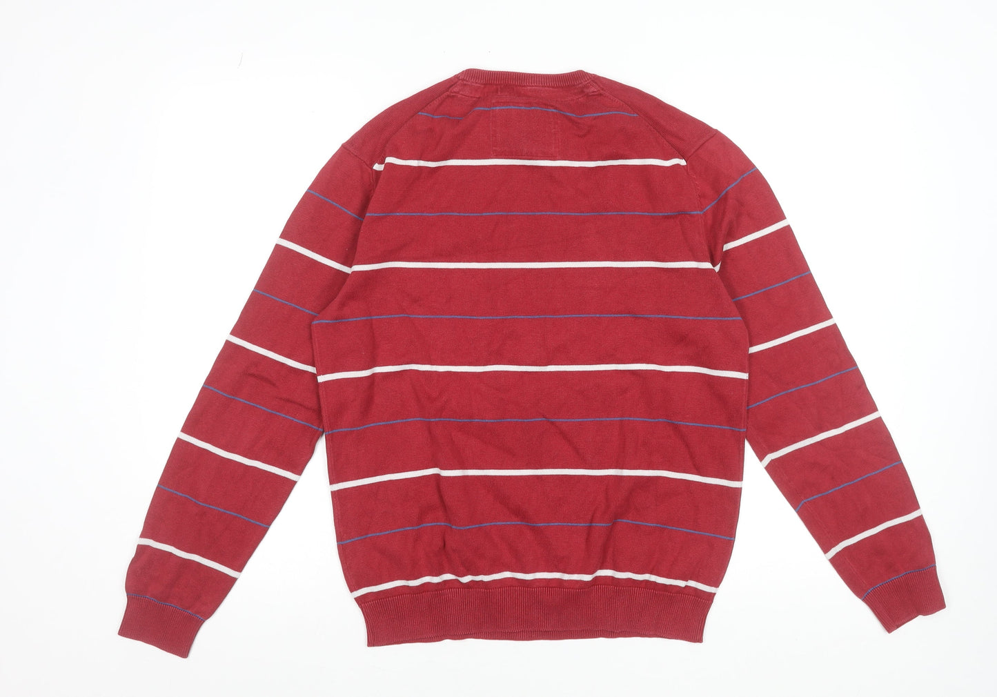 Esprit Men's Red Striped Cotton Crew Neck Jumper Size M